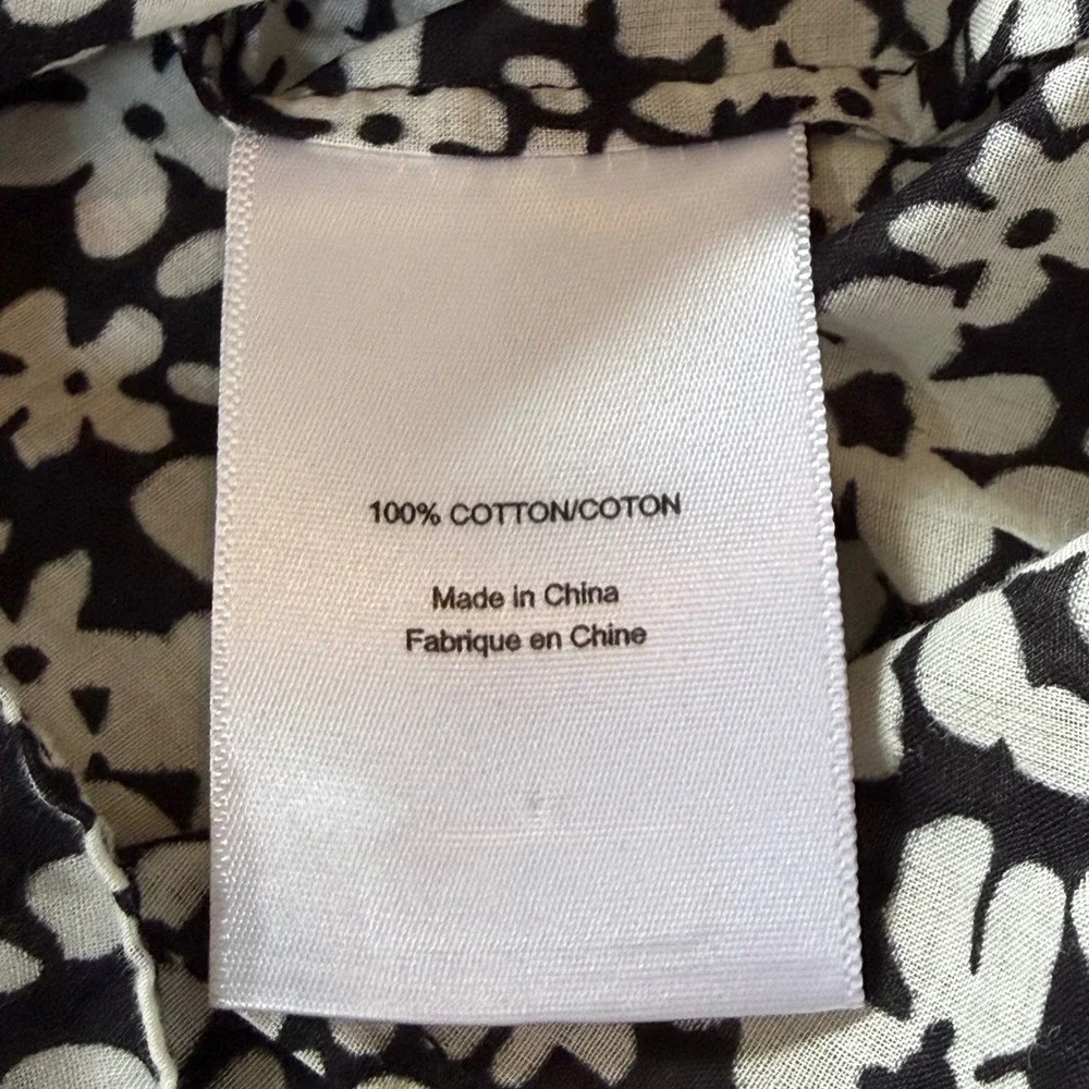 Tory Burch Black White Floral Ruffle Neck Cotton‎ Blouse 29111198 Size 8
